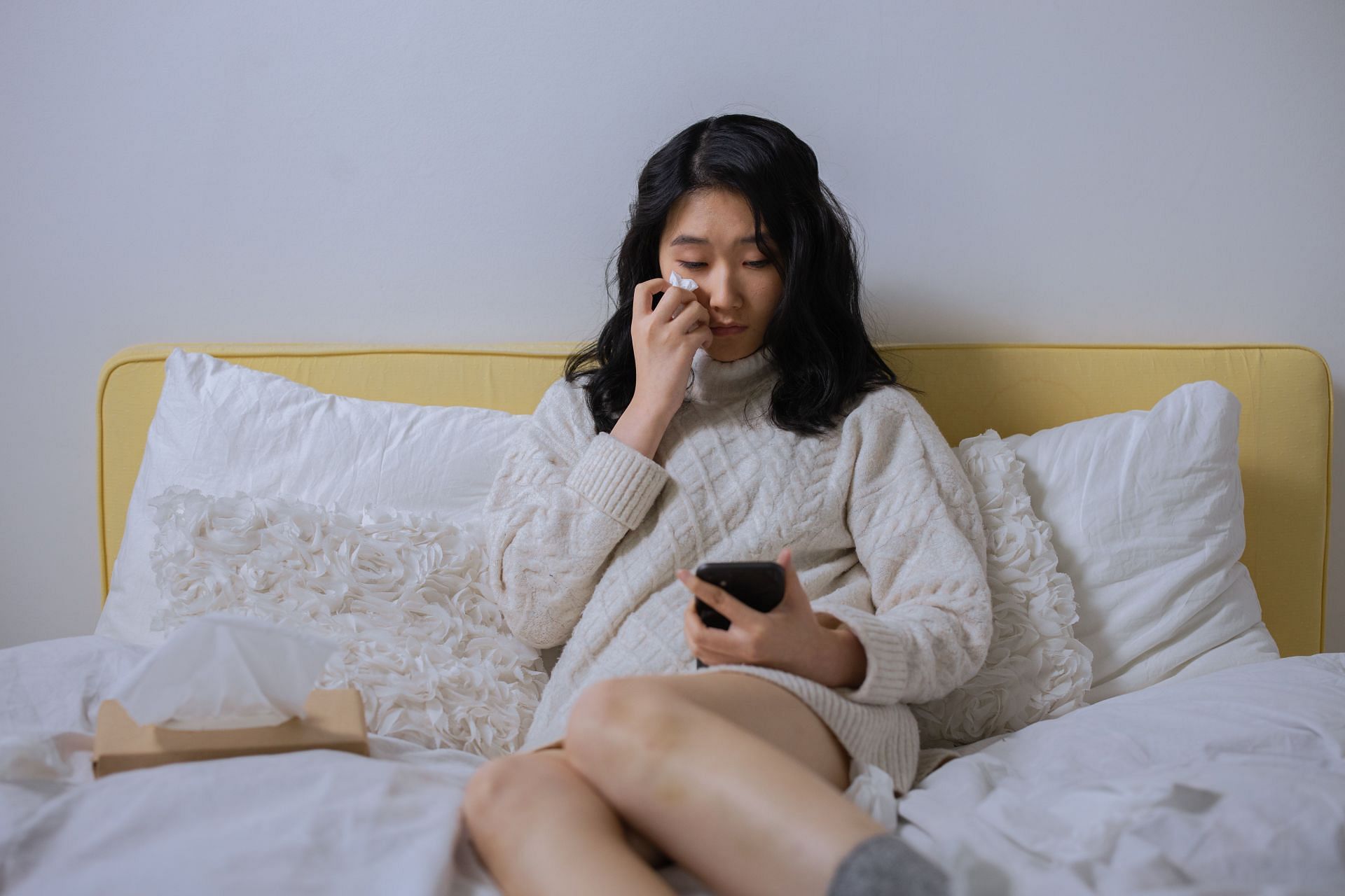 If you're wondering, is crying good for you - it may lead you to sleep. (Image via Pexels/Cottonbro)